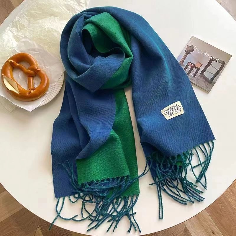 Solid Color Double-sided Tassel Scarf For Women Autumn And Winter New Warm Cashmere-like Scarf Thickened Student Shawl
