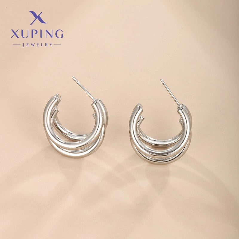 6 Pieces XUPING Minimalist C Shape Plating 304 Stainless Steel 18K Gold Plated Raw Steel Ear Studs