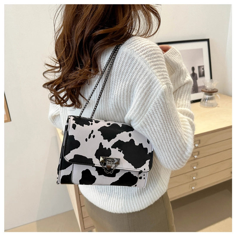 Women's Small Pu Leather Color Block Streetwear Square Flip Cover Shoulder Bag