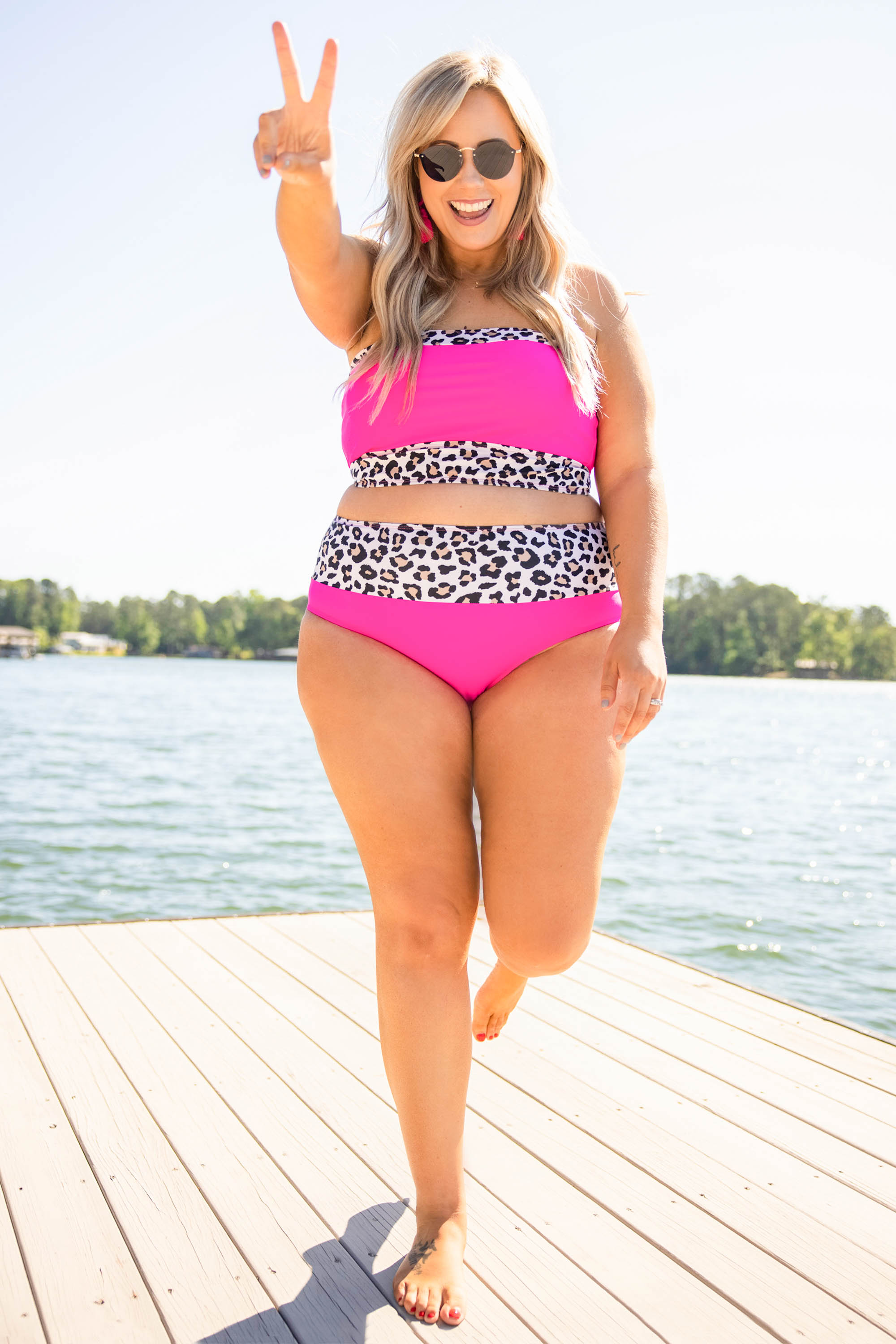 Hidden Islands Swim Top. Neon Pink