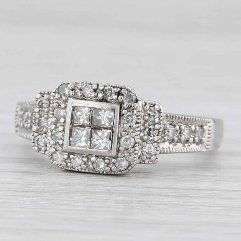 Princess Diamond Halo Engagement Ring 14k White Gold Size 7.25