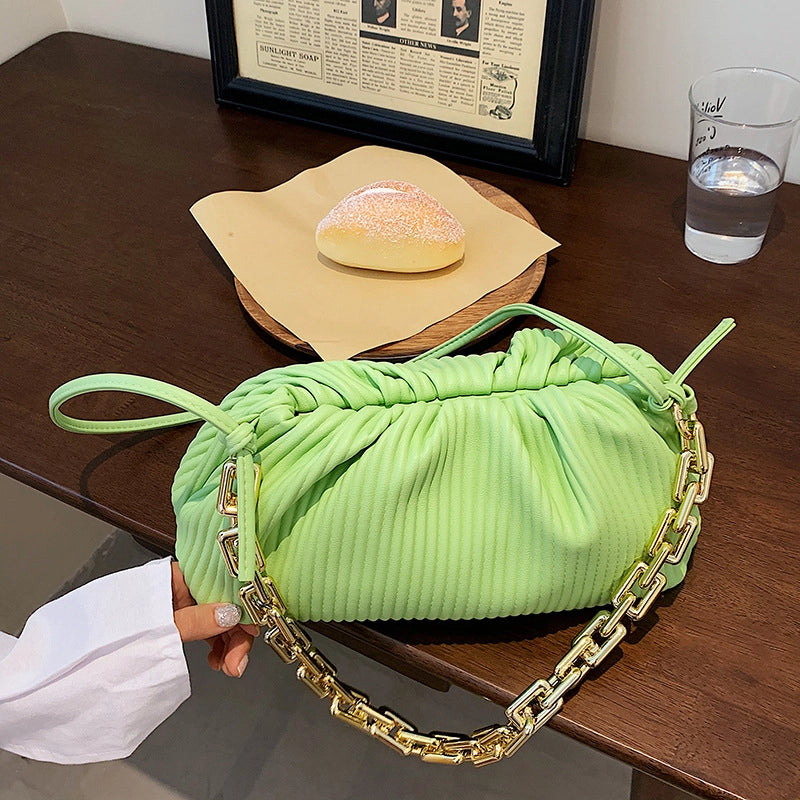 Casual Solid Color Folds Single Shoulder Cross-body Thick Chain Handbags