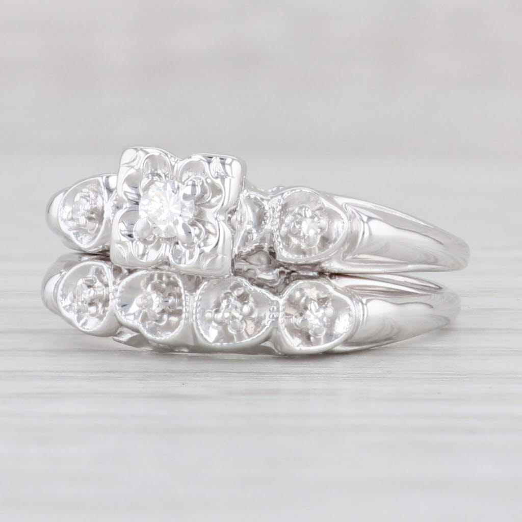 0.11ctw Diamond Engagement Ring Wedding Band Bridal Set 14k White Gold Size 8.5