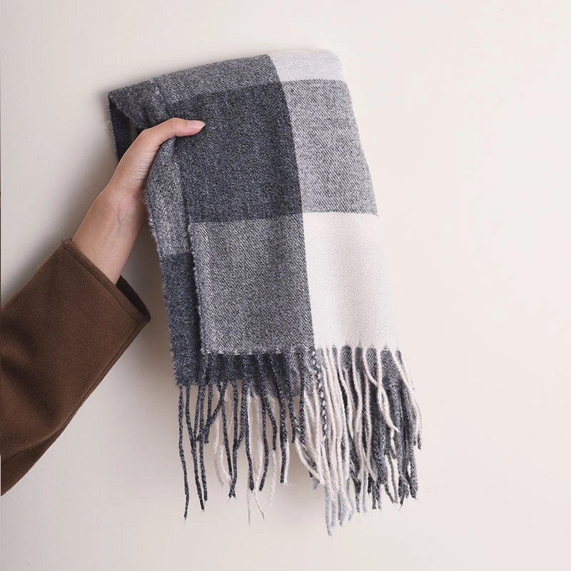 Unisex Lady Lattice Imitation Cashmere Tassel Scarf