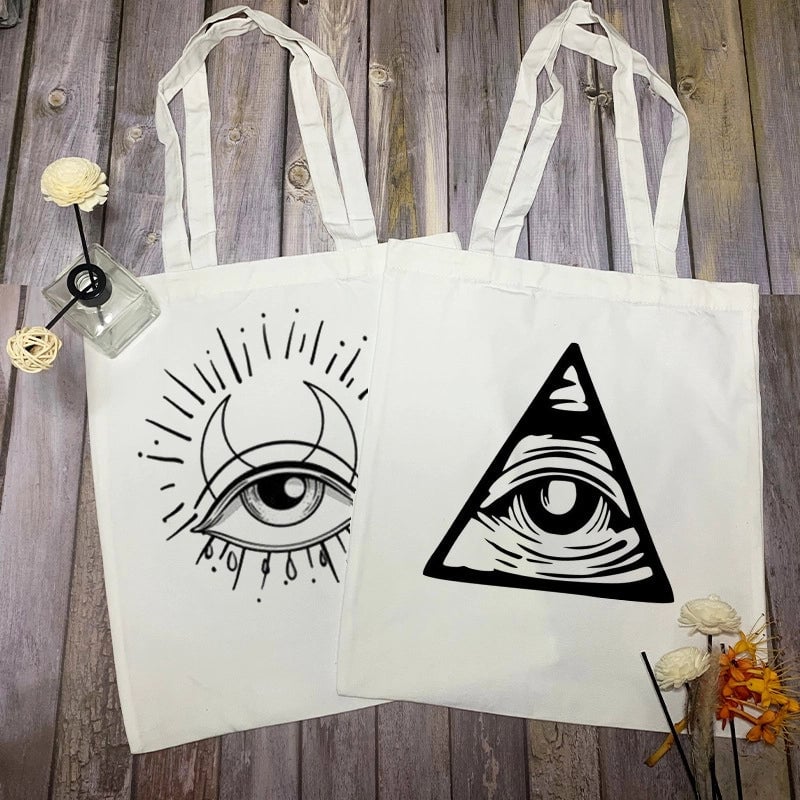 Unisex Large Canvas Devil's Eye Streetwear Square Open Tote Bag