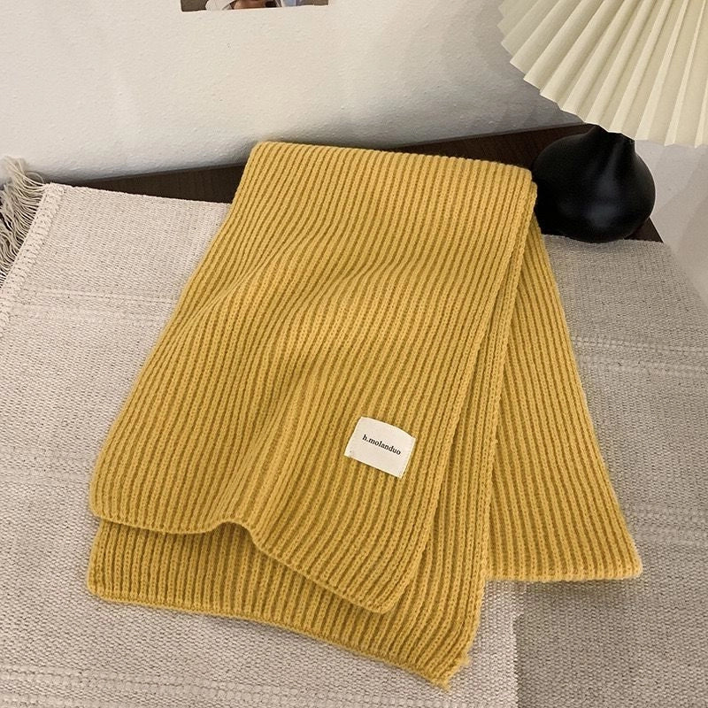 Solid Color Knitted Scarf Women's Autumn And Winter  Student Wool Warm Thickened Scarf Couple Trendy Men Couple
