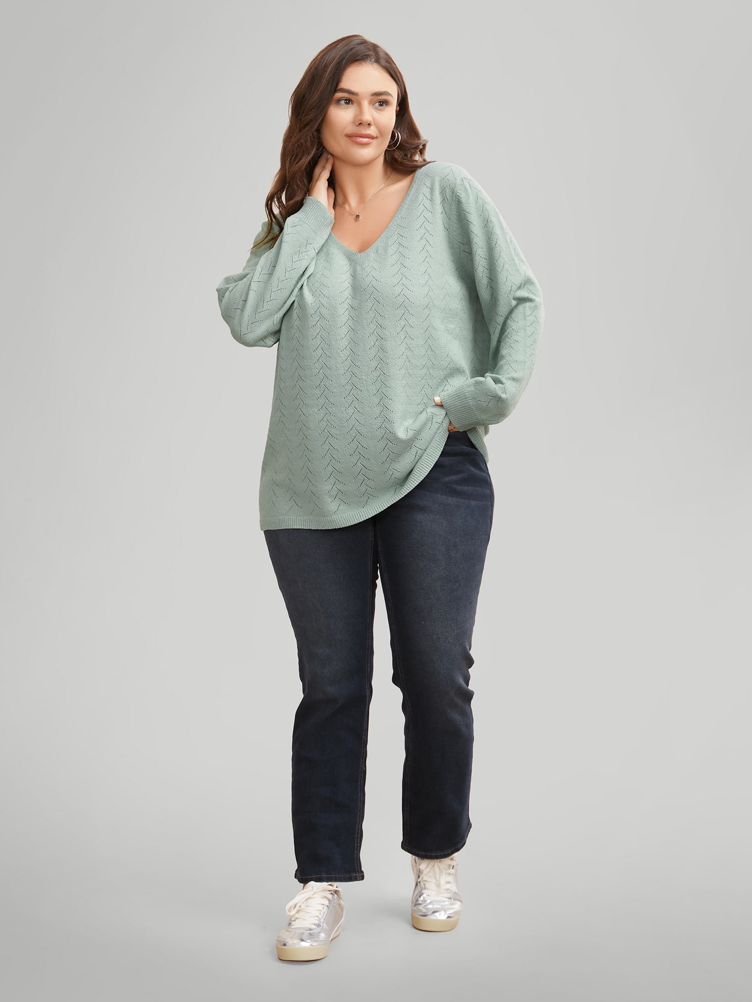 Texture V Neck Lightweight Pullover