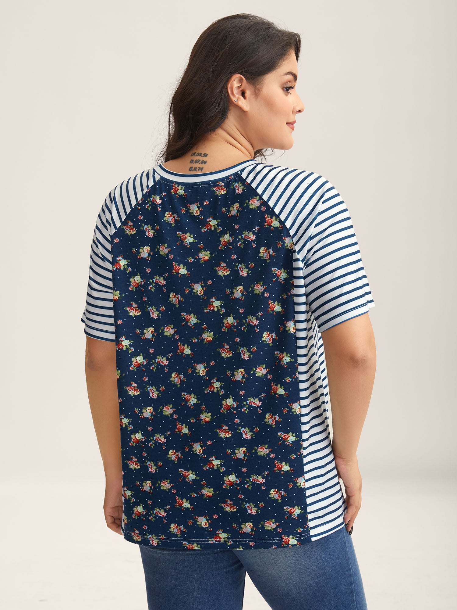 Floral Stripes Raglan Sleeve T-Shirt