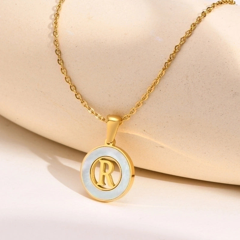 201 Stainless Steel INS Style Minimalist Plating Hollow Out Inlay Letter Shell Necklace Pendant