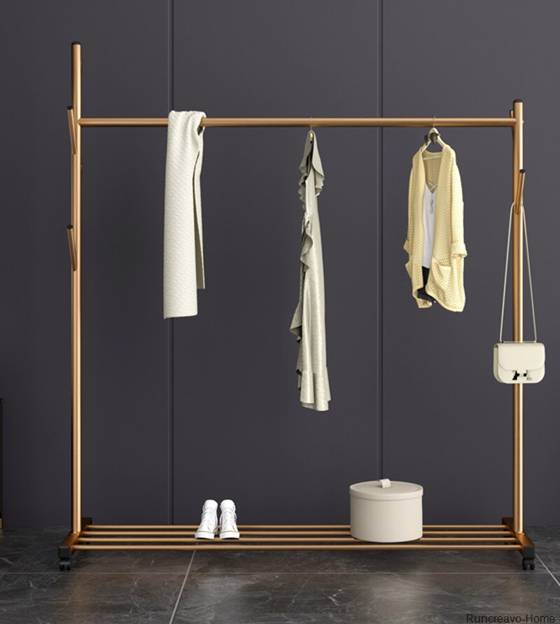 Single Pole Standing Coat Rack With Wheels. Metal Hanger Bedroom Floor Clothes Rack Hangers