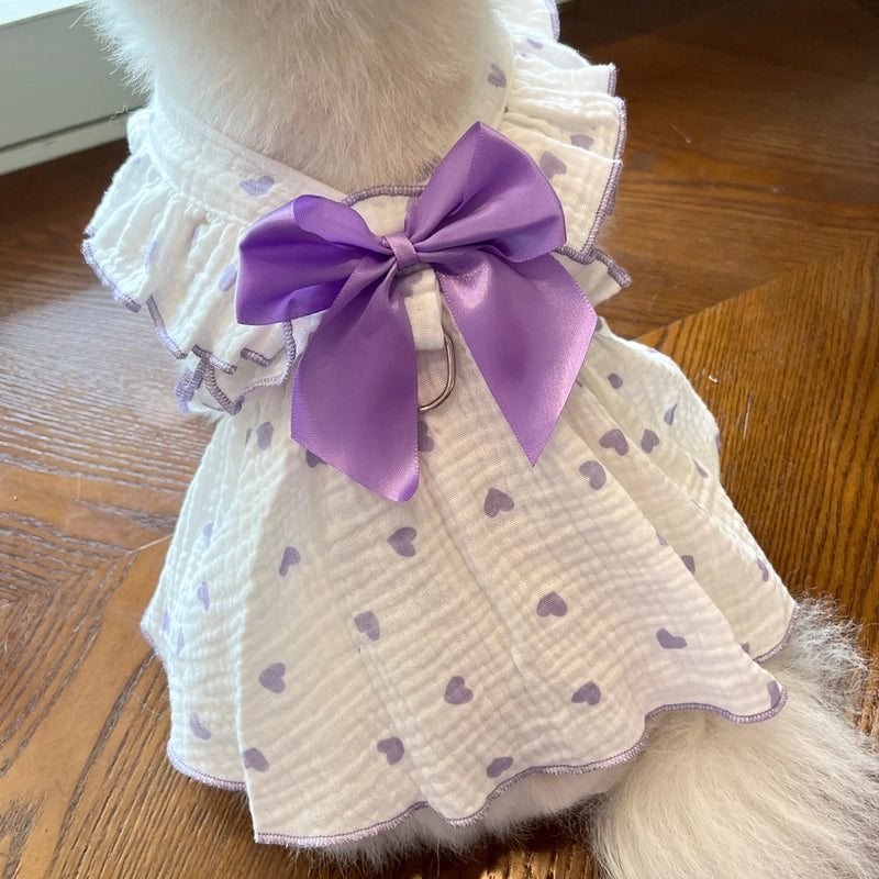 Cute Sweet Cotton Heart Shape Bow Knot Pet Clothing