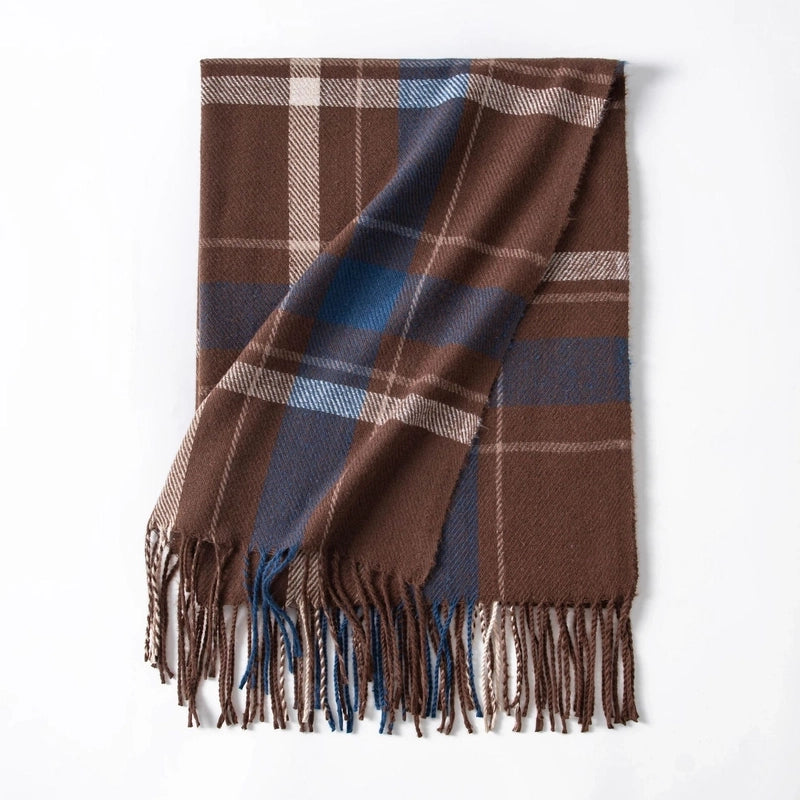 Women's Elegant Minimalist Plaid Imitation Cashmere Tassel Scarf