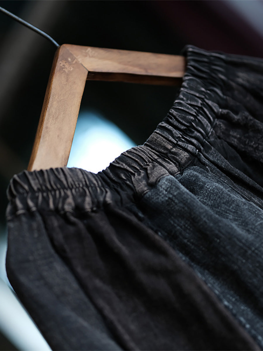 Women Vintage Linen Spliced Loose Raw-edge Skirt