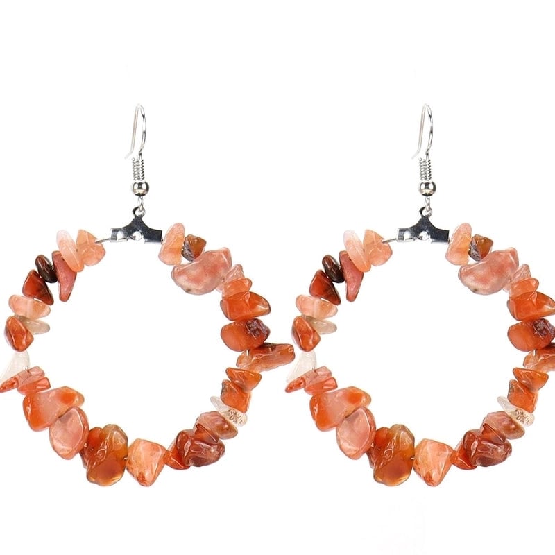 2 Pieces Ig Style Irregular Circle Beaded Plating Alloy Natural Stone Drop Earrings