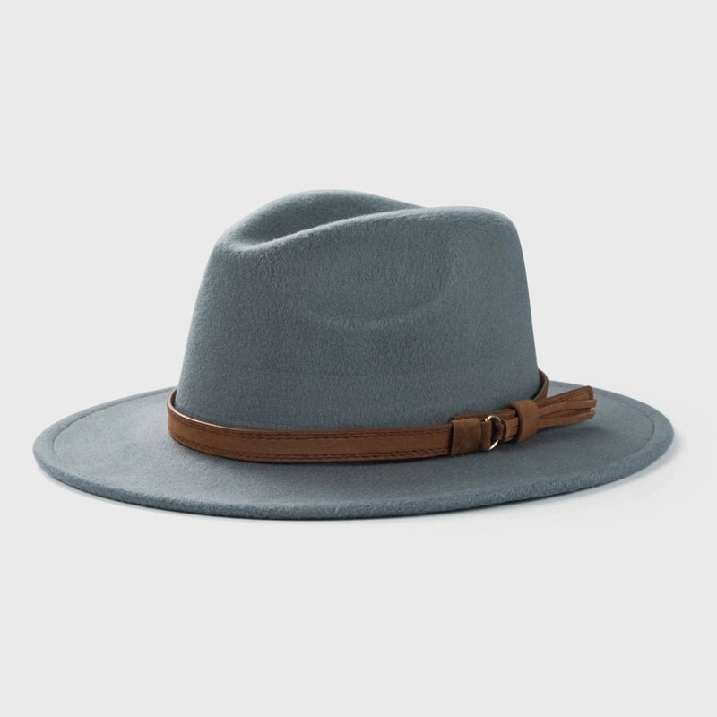Retro Woolen Hat Belt Accessories Top Hat Simple Big Brim Jazz Hat