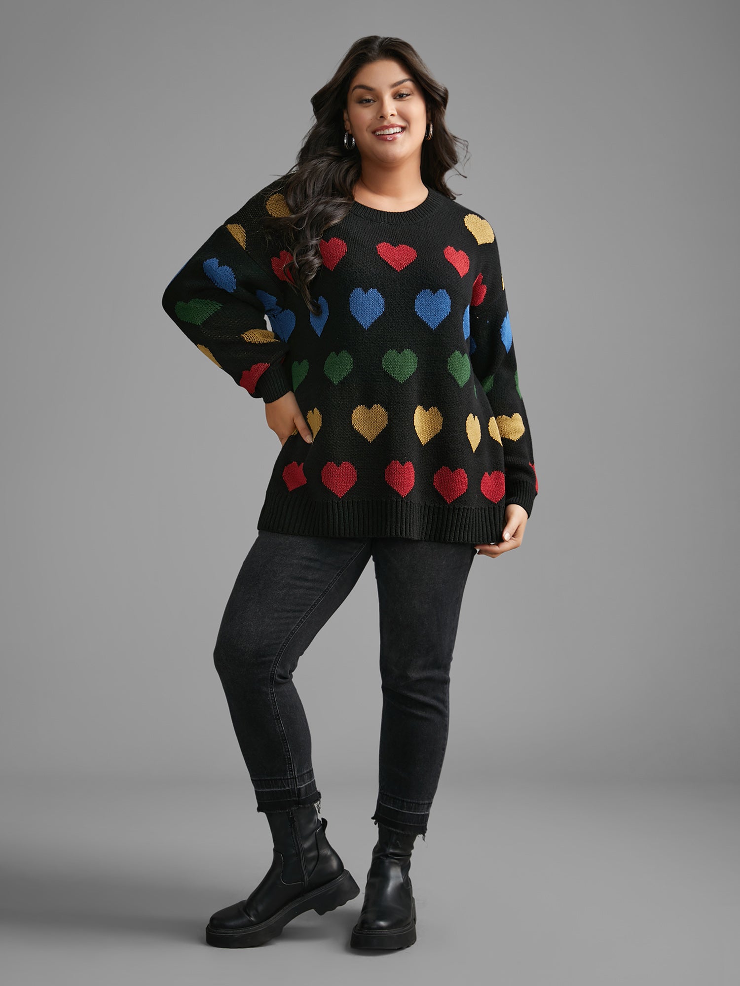 Colored Heart Drop Shoulder Sleeve Pullover