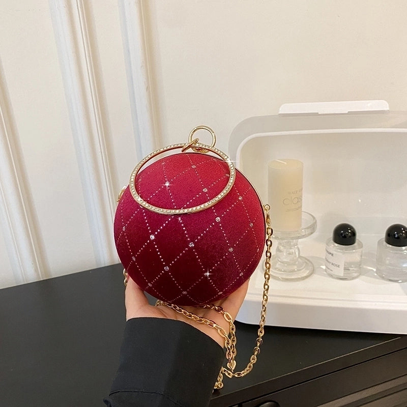 Corduroy Lingge Round Contrasting Colors Evening Bags