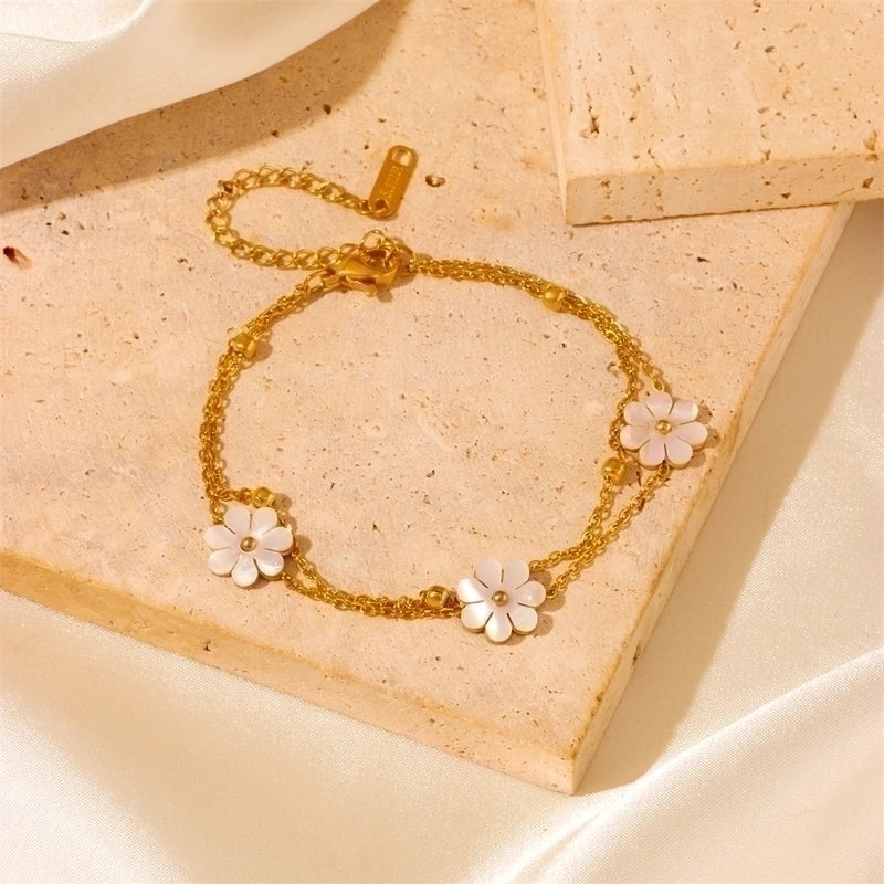 Titanium Steel 18K Gold Plated Sweet Pastoral Plating Flower Acrylic Layered Necklaces