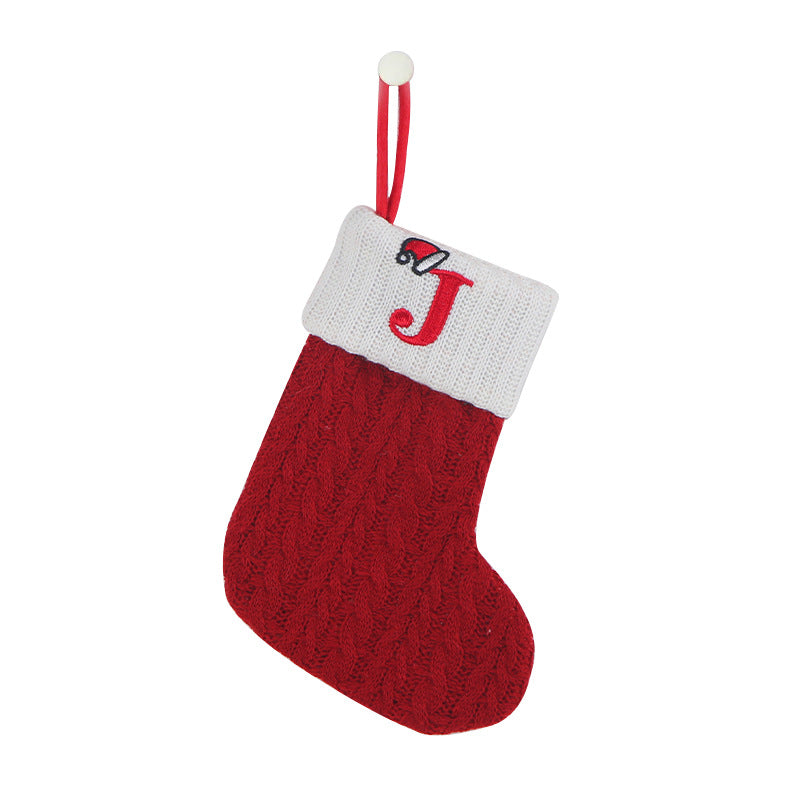 Cozy Knit Socks, Embroidered Candy Gift Bag, Letter Christmas Stocking