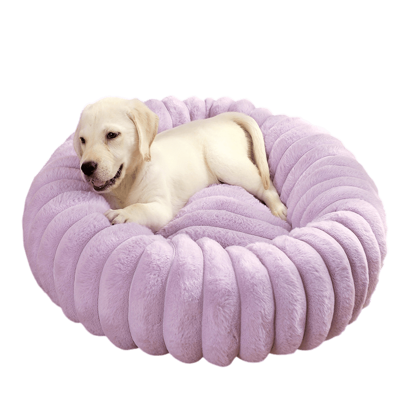 Plush Ribbed Round Pet Bed - Lilac