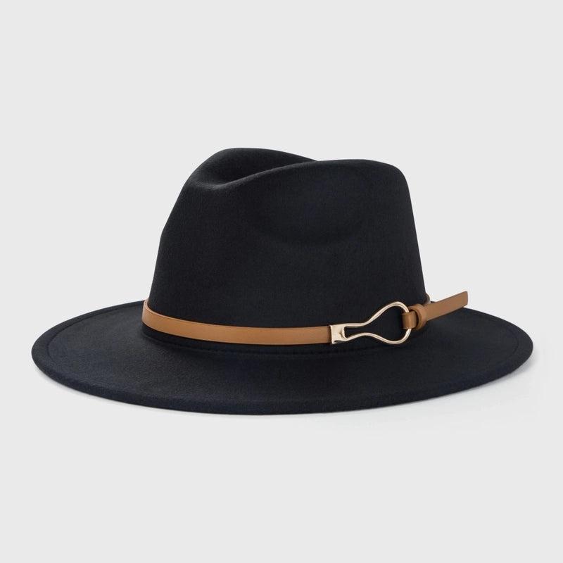 Retro Woolen Hats Men's Belt Hat Simple Big Brim Jazz Hat