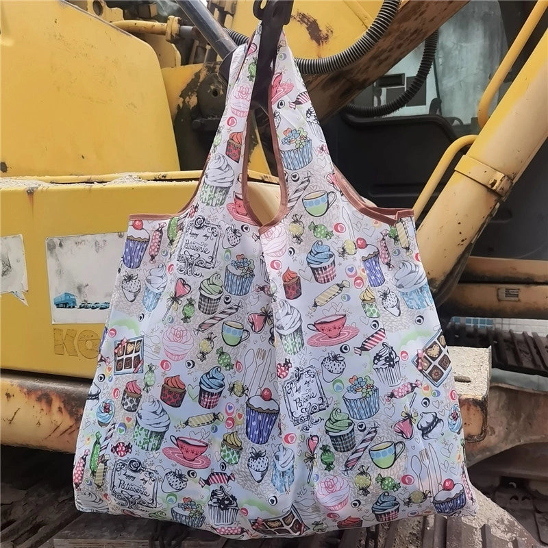 Printed Environmental Bag Large 210T Supermarket Folding Shopping Bag Thickened Tote Bag Shopping Bag