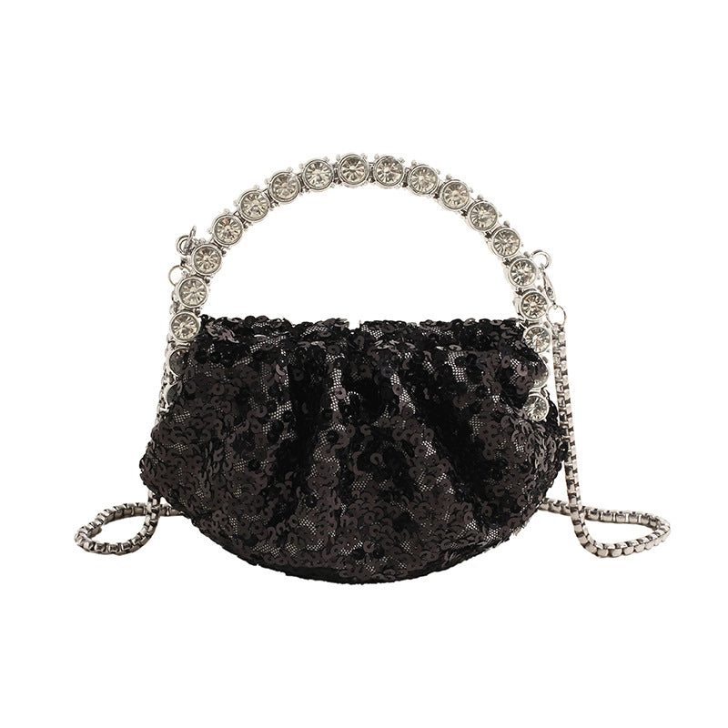 Pink Silver Black Pu Leather Solid Color Sequins Shell Evening Bags