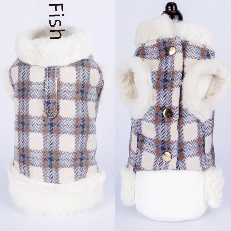 Dog Clothes Autumn And Winter Warm Fleece-lined Traction Vest Teddy Bear Small Dog Cat Pet Clothing