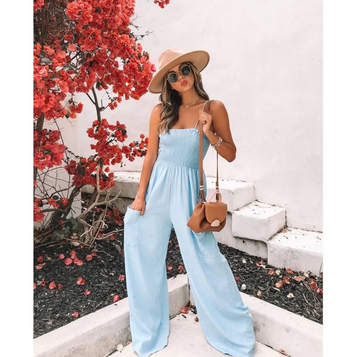 👚SPECIAL SALE 49%-LADIES GATHER TOP WIDE LEG JUMPSUIT