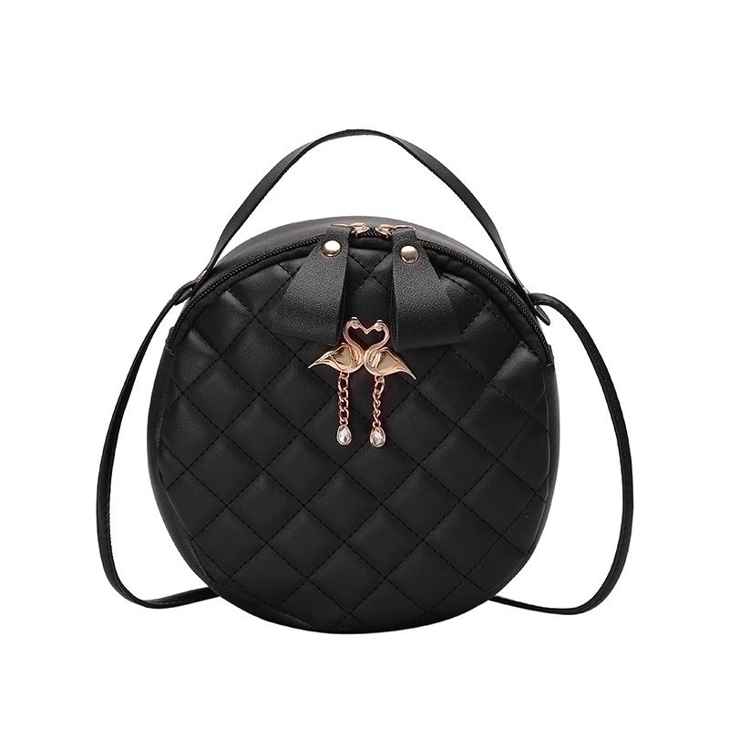 Round Bag Handbag Women's Diamond Pattern Bag Embroidered Small Bag