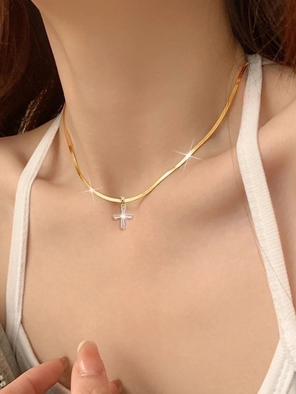 Copper Minimalist Inlay Round Zircon Solitaire Necklace