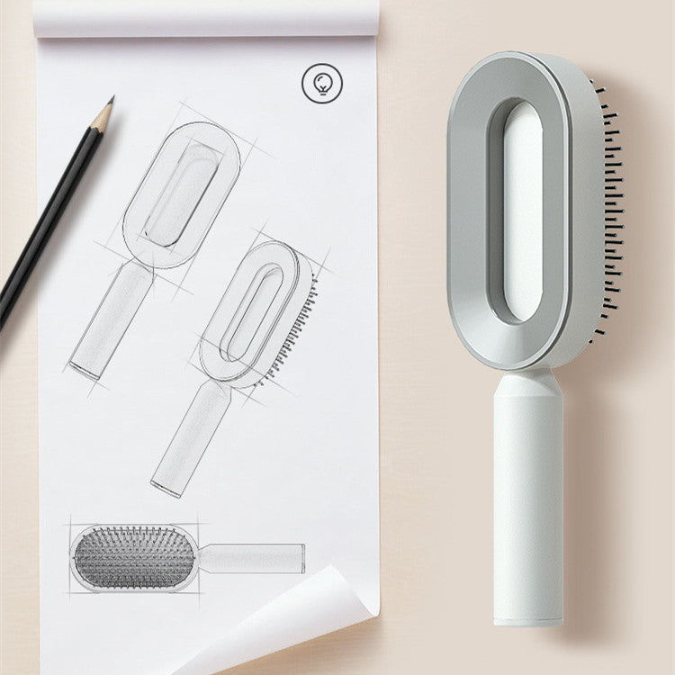 Self-cleaning hairbrush for women. One-button cleaning airbag to prevent hair loss