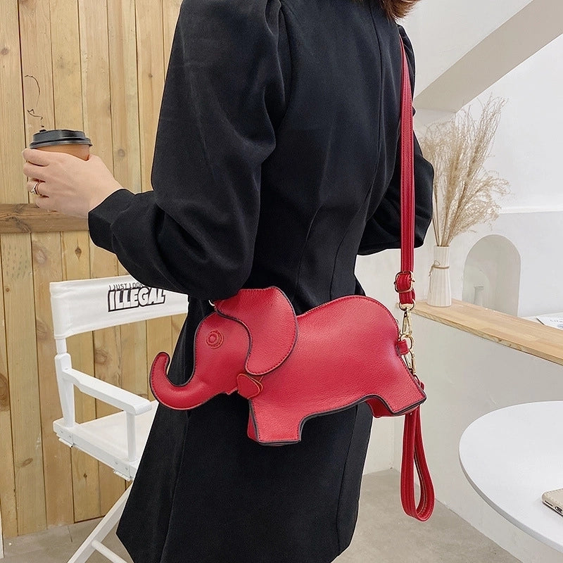 Women's Small Pu Leather Elephant Streetwear Elephant-shaped Zipper Crossbody Bag