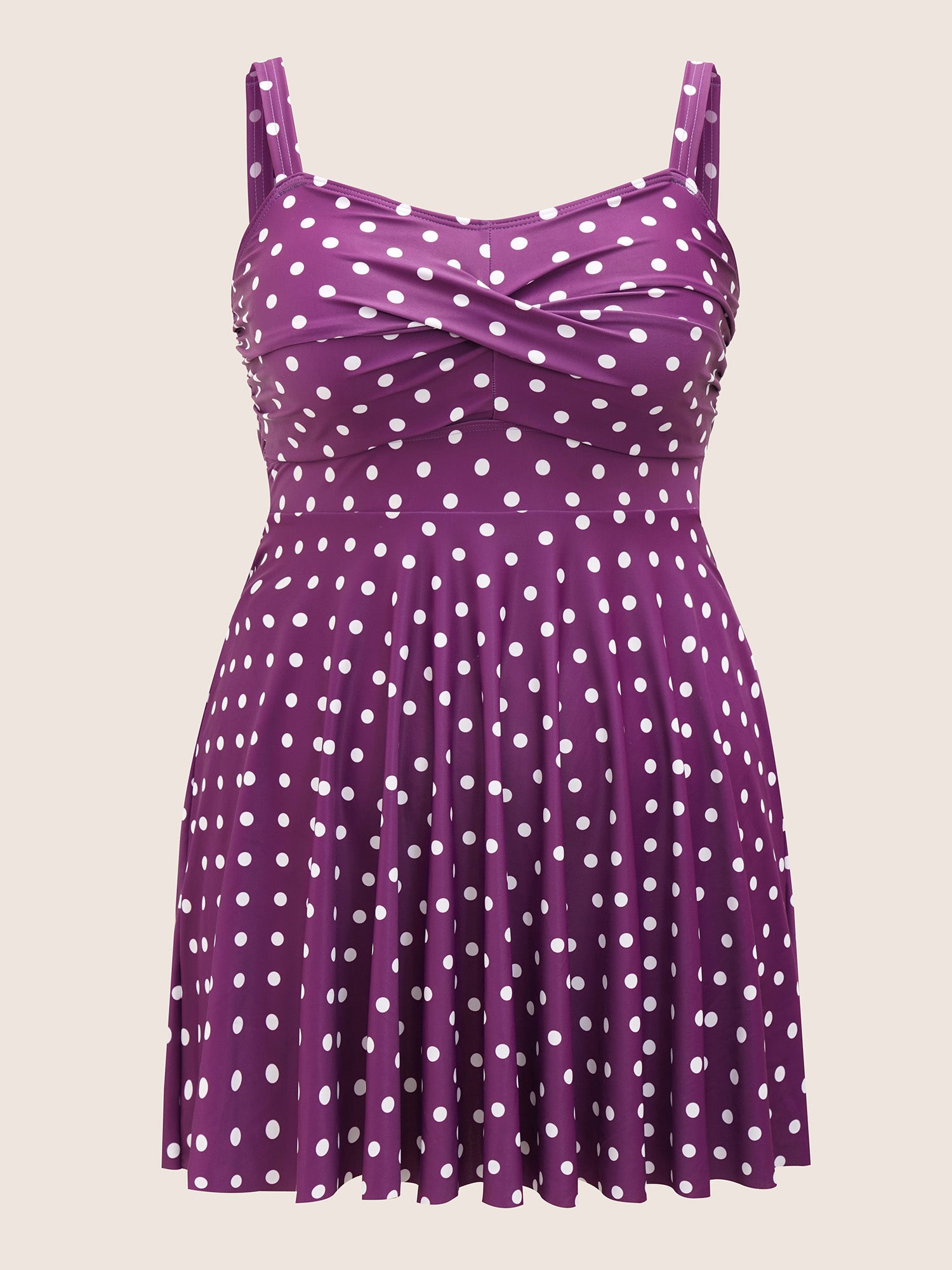 Polka Dot Crossover Ruched Flutter Hem Swim Dress