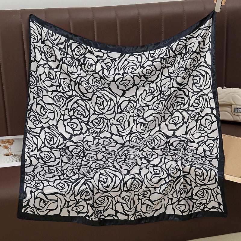 Women's Sweet Pastoral Flower Satin Silk Scarf Kerchief
