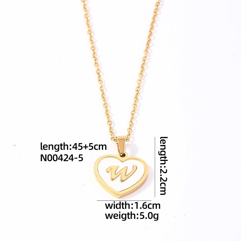 304 Stainless Steel Casual Minimalist Plating Inlay Letter Heart Shape Shell Pendant Necklace