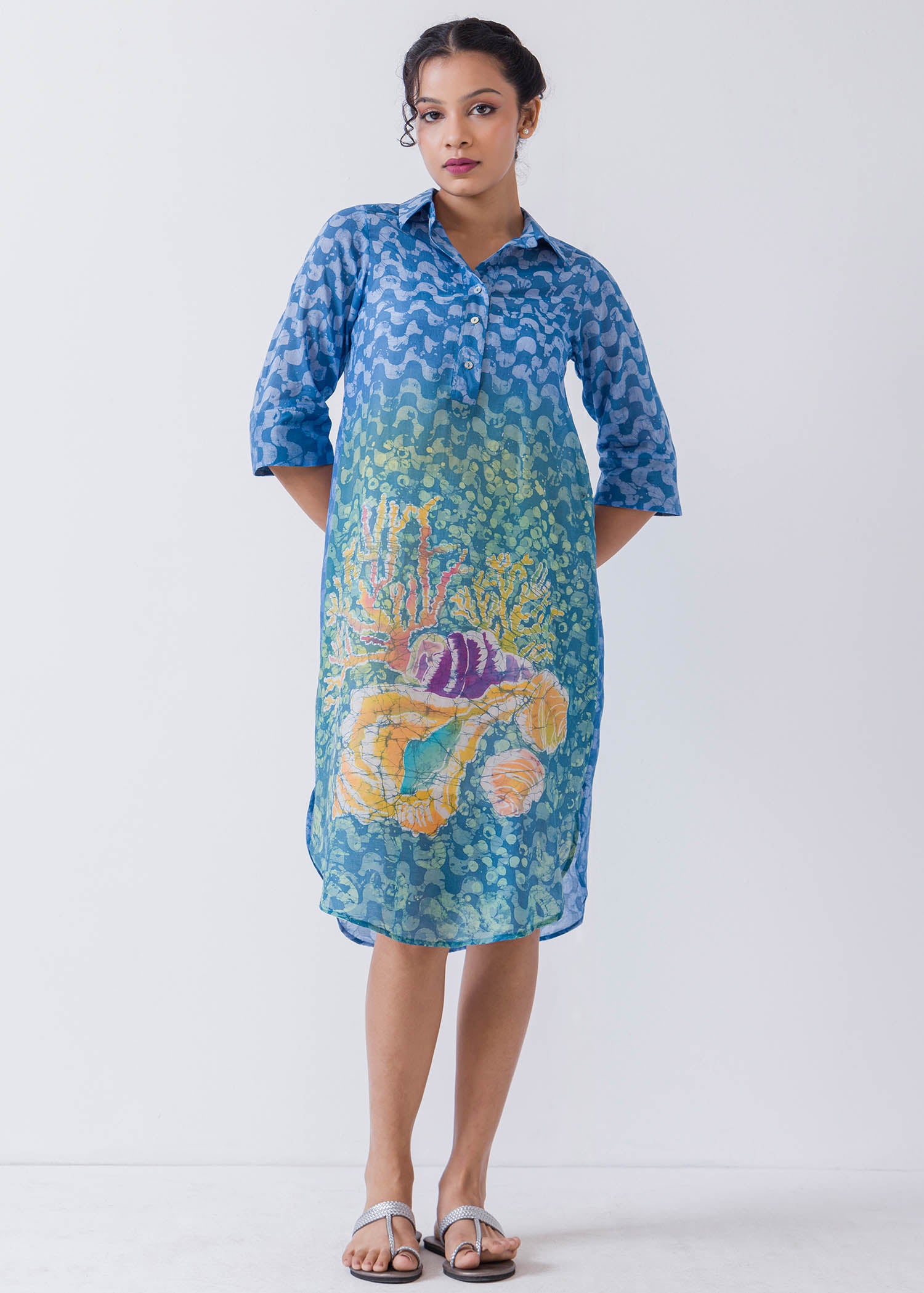 Seashell Hand Batik Printed Shirt Dress