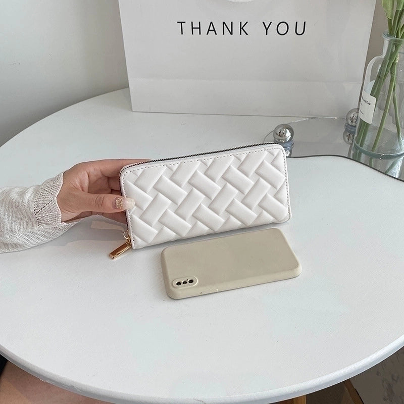 Women's Solid Color Lingge Pu Leather Zipper Wallets