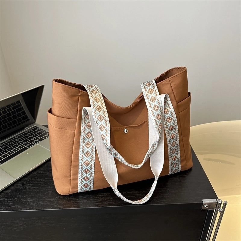 Women's Canvas Solid Color Basic Zipper Tote Bag