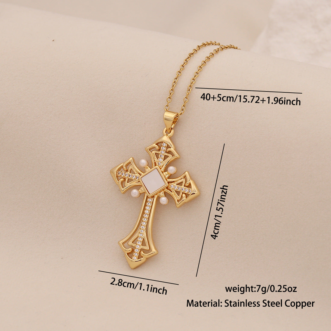 Pearl Cross Pendant Necklace Personalized Stainless Steel Clavicle Chain Trendy Necklace N1527