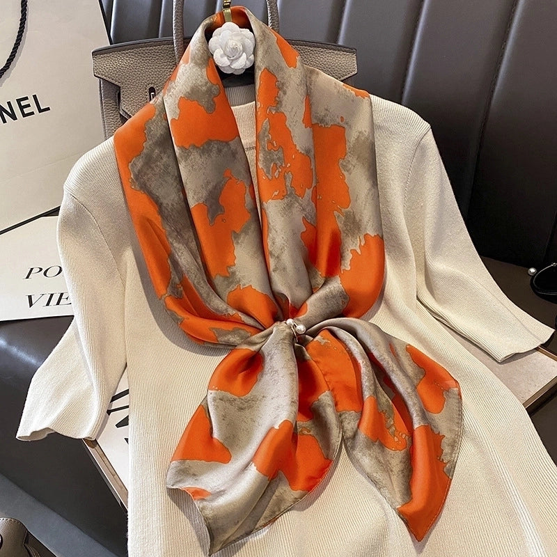 Fashion Light Luxury 90cm Simulation Silk Scarf Simple Striped Large Square Scarf