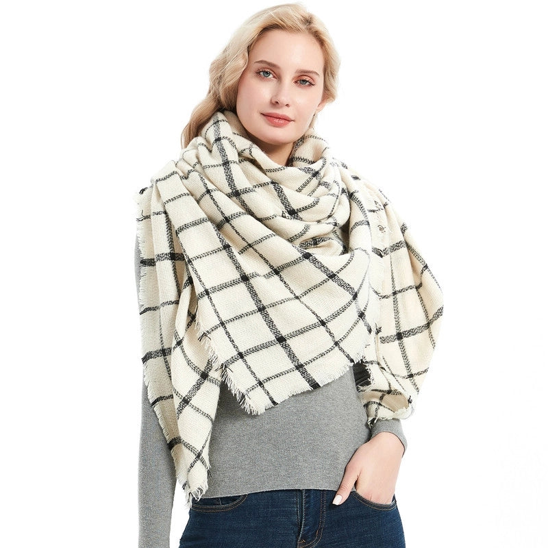 Autumn And Winter New Scarf Cashmere Acrylic Black Beige Plaid Square Scarf Women's Shawl