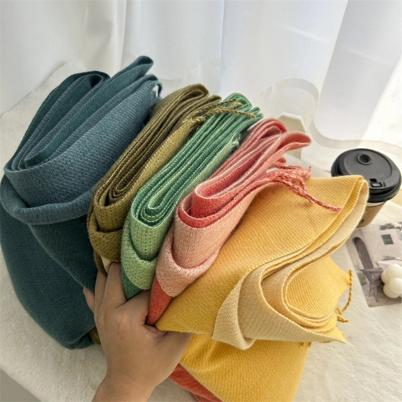 Women's Basic Solid Color Imitation Cashmere Tassel Scarf