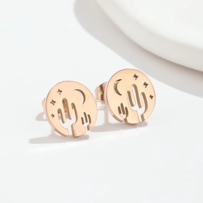 Fashion Cactus Sun Stainless Steel Plating Hollow Out Ear Studs 1 Pair