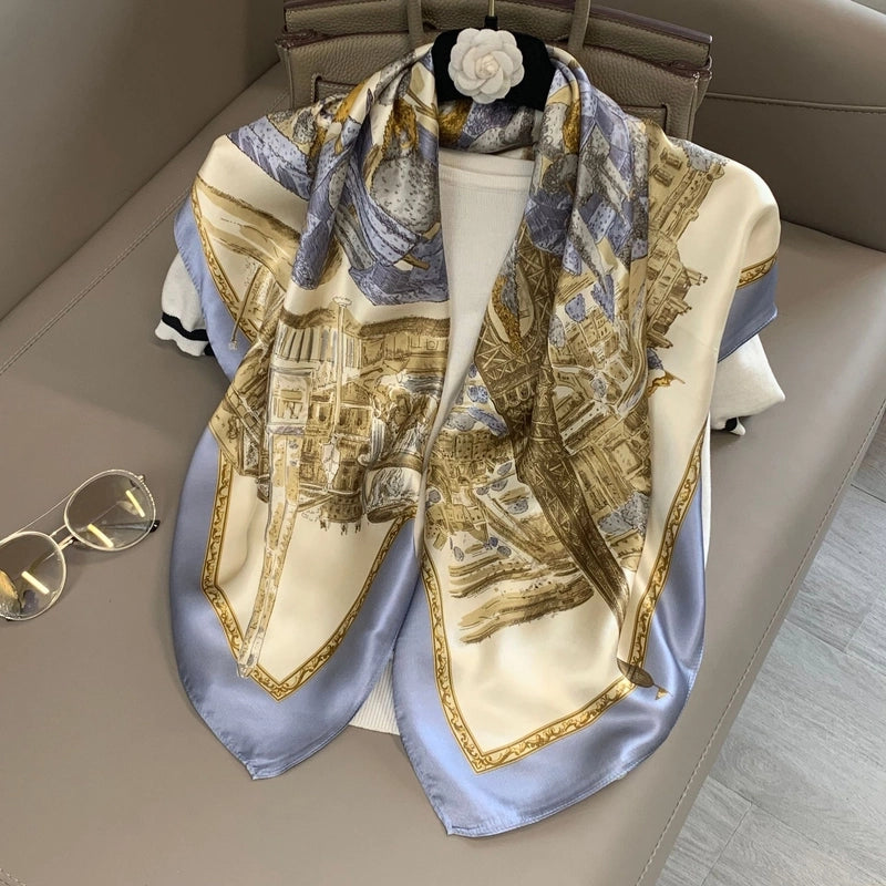 Women's Elegant Minimalist Printing Silk Printing Silk Scarf
