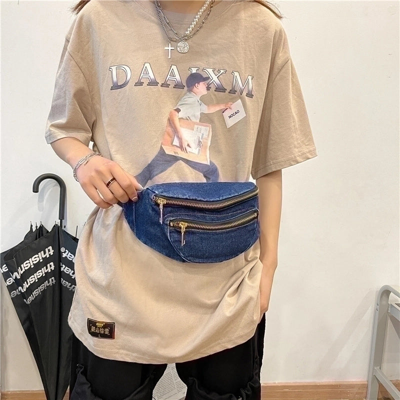 Streetwear Solid Color Denim Waist Bags