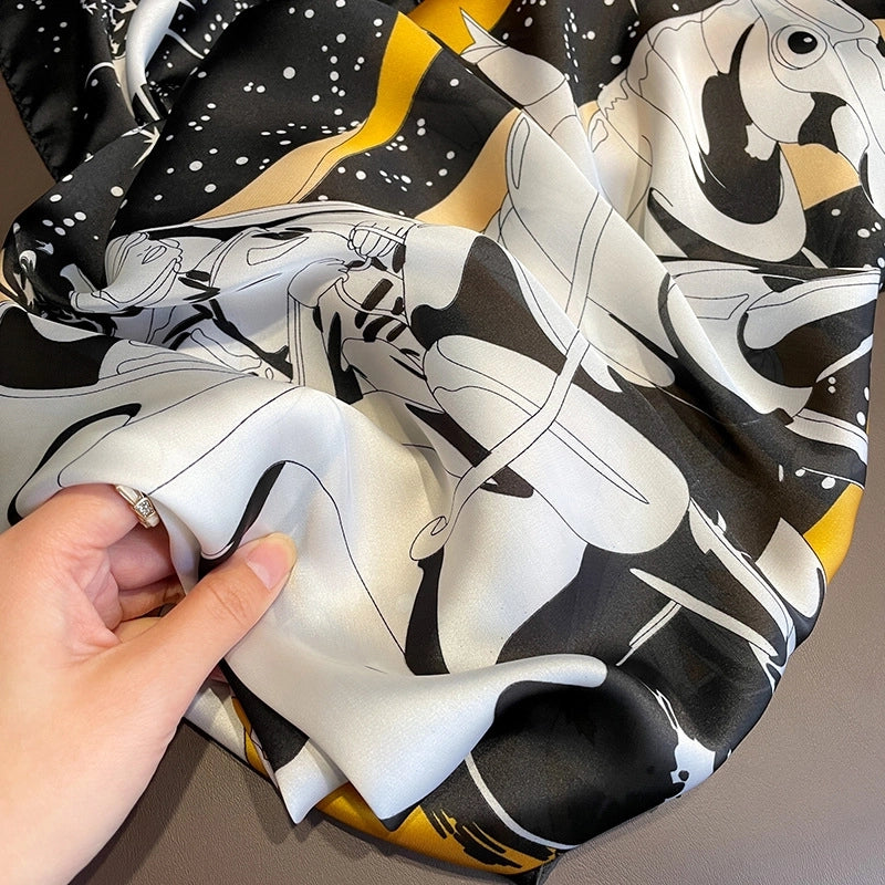 Pegasus Stars Print Simulation Silk Shawl 90cm Large Square Scarf