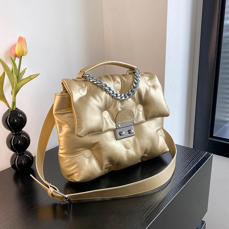 Women's Medium Pu Leather Solid Color Preppy Style Chain Square Lock Clasp Crossbody Bag