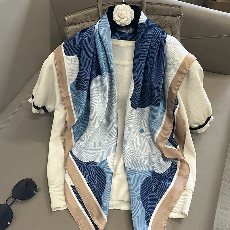 Women's Elegant Vacation Stripe Flower Polyester Silk Scarf