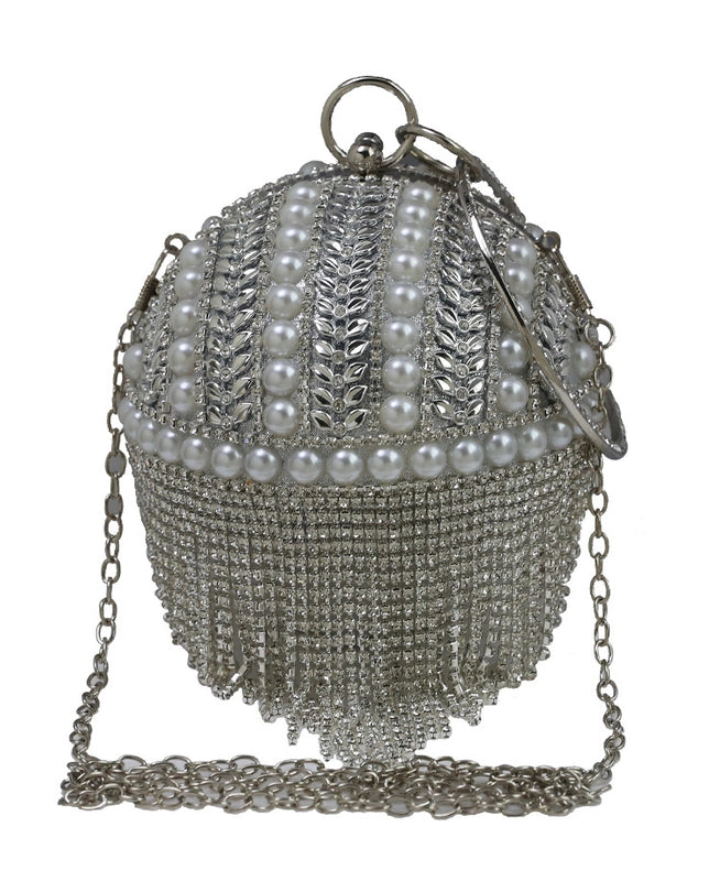 Gold Silver Pu Leather Metal Solid Color Round Evening Bags
